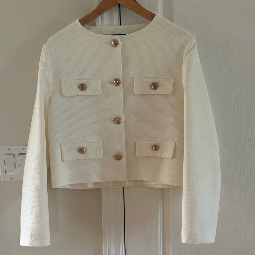 Zara Cream Buttoned Blazer